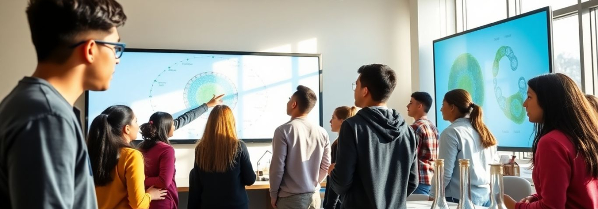 Students learning biology with a cell diagram.