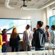 Students learning biology with a cell diagram.