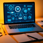 Student desk with AI homework tools on laptop.